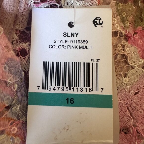 SL Fashions SLNY Floral Sequin Lace Sheer Yoke Dress Tea Length Size 16 NWT - Picture 11 of 16